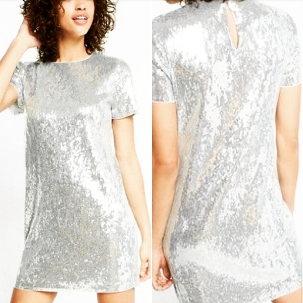 Express | Shimmering Silver T-shirt Dress